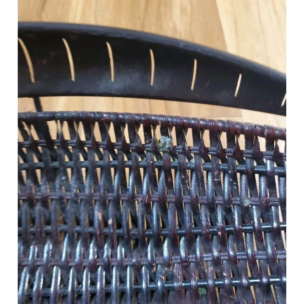 Vtg Mediterranean Style Wicker Metal Banana Basket Brown Black Oval Boho 17 inch